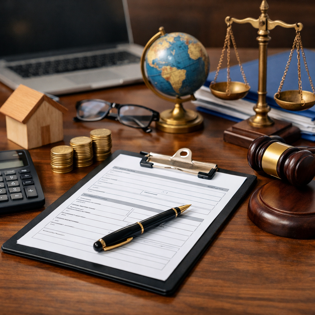 Organized desk with paperwork prepared for next steps.