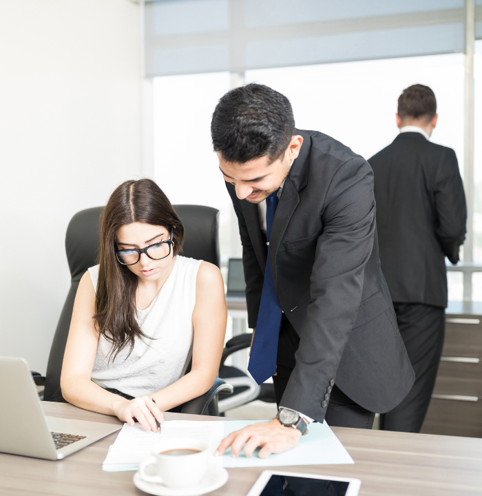 Corporate paperwork arranged neatly during a work task.