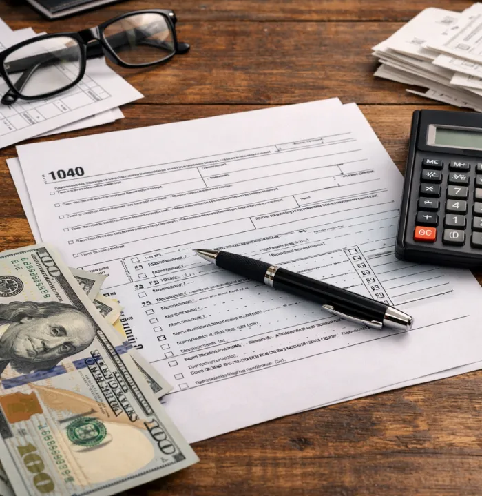 Desk activity centered on organizing and confirming paperwork.
