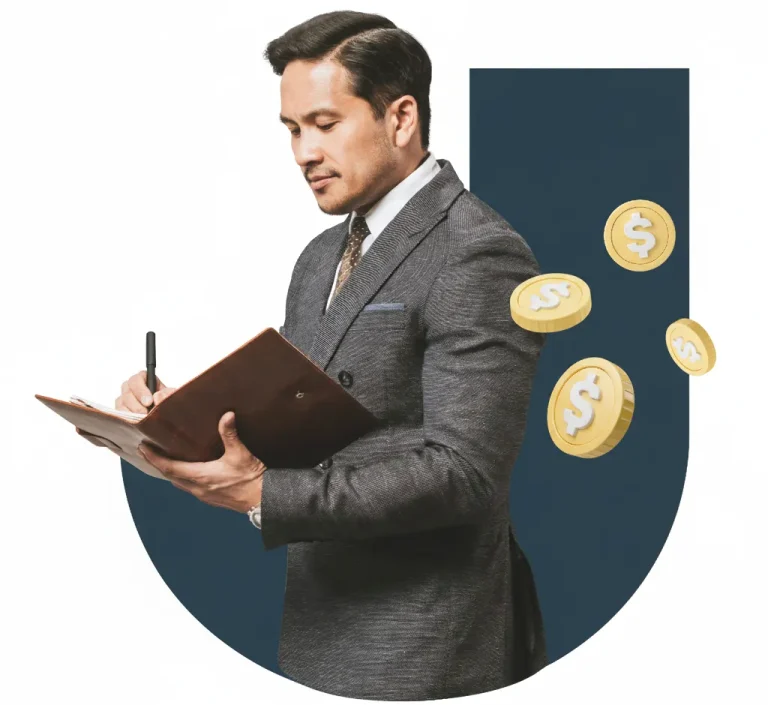 Financial consultant reviewing accounts and documenting revenue analysis