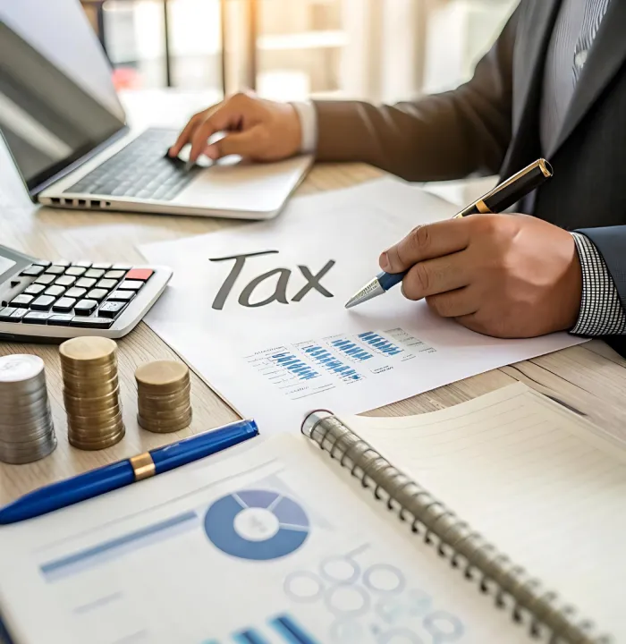 Office procedure involving paperwork and digital support tools.