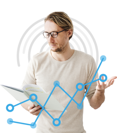 Financial analyst reviewing performance report with growth chart illustration